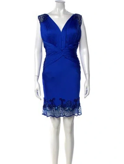 Pre-owned Tarik Ediz V-neck Mini Dress In Blue