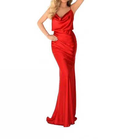 Tarik Ediz Voice Cowl Neckline Dress In Red
