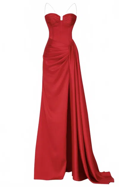 Tarik Ediz Women's Long Satin Sheath Dress In Red