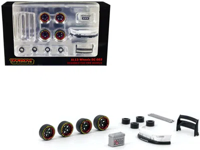 Tarmac Works Al13 Wheels Dc 003 Red And Black Wheels And Parts Designed For Rwb Models "parts64" Series For 1/64