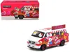 Tarmac Works Dodge Van "hello Kitty Food Truck" White And Red With Graphics "global64" Series 1/64 Diecast Model  In Multi