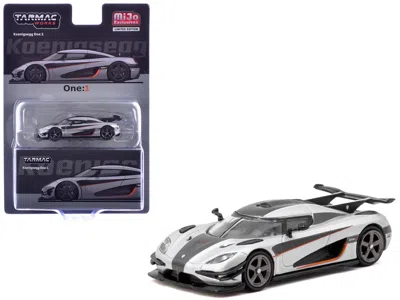 Tarmac Works Koenigsegg One:1 Silver Metallic With Black Stripes "global64" Series 1/64 Diecast Model Car By Tarm