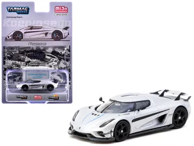 Tarmac Works Koenigsegg Regera Silver Metallic With Blue Accents And Collectible Tarmac Cards "global64" Series 1