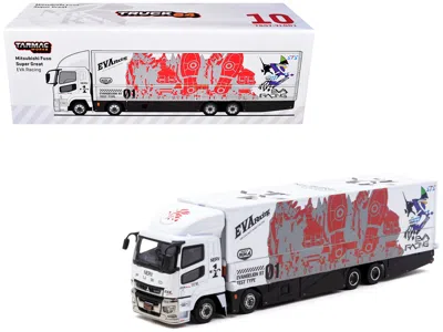 Tarmac Works Mitsubishi Fuso Super Great Truck With Transporter "eva Racing" White With Graphics "truck64" Series