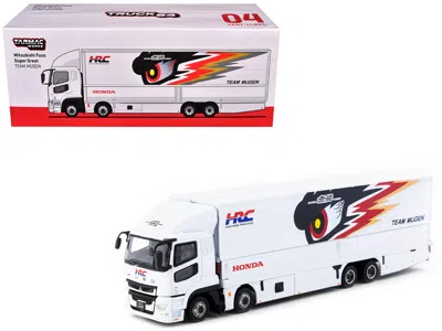Tarmac Works Mitsubishi Fuso Truck With Transporter "team Mugen - Hrc" White With Graphics "truck64" Series 1/64 