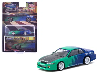 Tarmac Works Nissan Silvia (s13) Vertex Rhd (right Hand Drive) "falken Tires" Green And Blue Wuth Carbon Hood "gl In Multi
