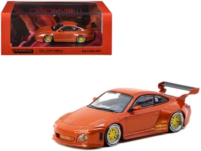 Tarmac Works Old & New 997 Orange Red Metallic "road64" Series 1/64 Diecast Model Car By