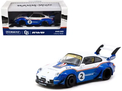 Tarmac Works Rwb 993 #2 "liberty Walk" White And Blue Metallic With Container Packaging "hobby64" Series 1/64 Die