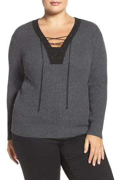 Tart Amity Lace-up Merino Sweater In Shark/black
