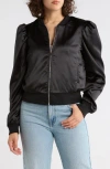 Tart Amma Crop Satin Bomber Jacket In Black
