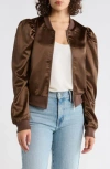 Tart Amma Crop Satin Bomber Jacket In Brown