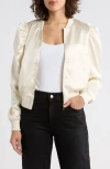 Tart Amma Crop Satin Bomber Jacket In White
