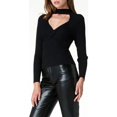 Tart Aurelie Mock Neck Keyhole Sweater Top In Black