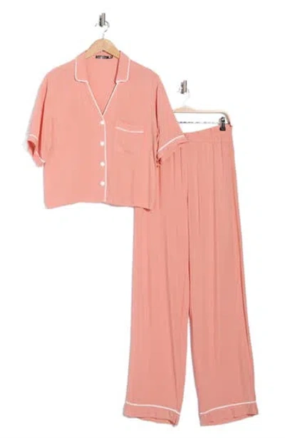 Tart Ciana Challis Button-up Top & Pants Pajamas In Pink