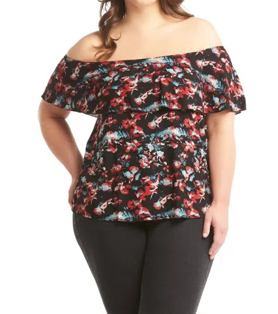Tart Collections Cherry Off Shoulder Top In Abstract Floral Teal In Multi