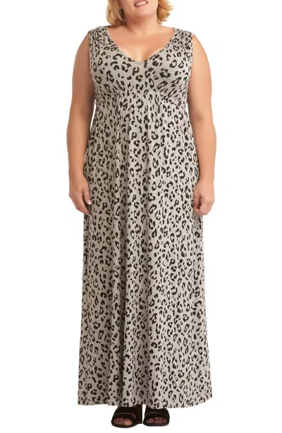 Tart Collections Grecia Maxi Dress In Ink Leopard On Heather Grey In Multi