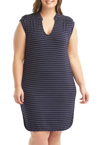 TART COLLECTIONS MELLIE PLUS DRESS IN NAVY W/ WHITE STRIPES