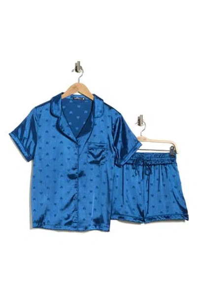 Tart Dixie Heart Satin Shorts Pajamas In Blue