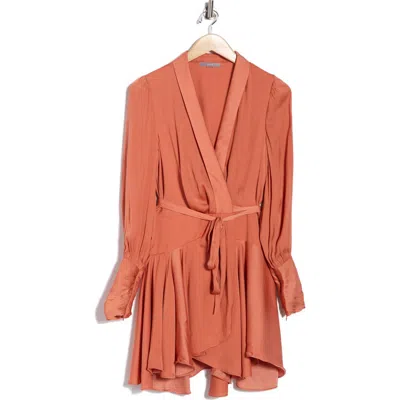 Tart Glenna Long Sleeve Faux Wrap Minidress In Brown