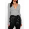 Tart Jenna Long Sleeve Henley Bodysuit In Light Heather Grey