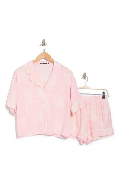 Tart Kine Challis Short Sleeve Button-up Shirt & Shorts Pajamas In Jungle Scenic Pink