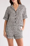 Tart Kine Challis Short Sleeve Button-up Shirt & Shorts Pajamas In Large Pebble Leopard