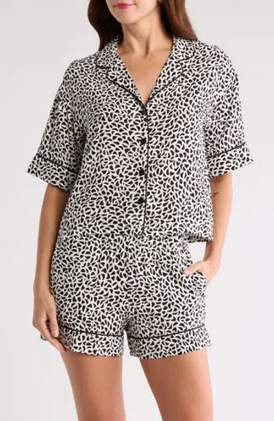 Tart Kine Challis Short Sleeve Button-up Shirt & Shorts Pajamas In Large Pebble Leopard