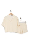 Tart Kine Challis Short Sleeve Button-up Shirt & Shorts Pajamas In Mushroom Outline