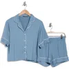 Tart Kine Short Sleeve Button-up Shirt & Shorts Pajamas In Provincial Blue