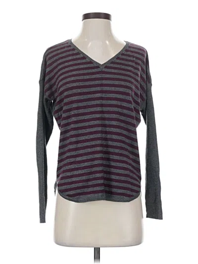 Pre-owned Tart Long Sleeve Top Gray Stripes Pattern V-neck Tops