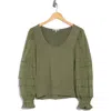 Tart Marilee Mixed Media Long Sleeve Top In Green