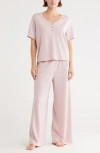 Tart Scuba Knit Henley & Pants Lounge Set In Pink