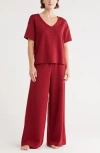 Tart Scuba Knit Henley & Pants Lounge Set In Red