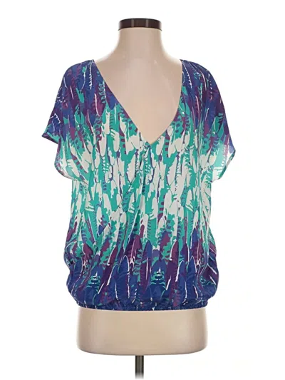 Pre-owned Tart Short Sleeve Silk Top Teal Plunge Neckline Tops