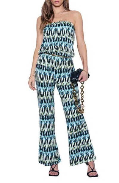 Tart Val Strapless Wide Leg Jumpsuit In Blue/green Acacia Ikat