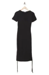 Tart Zinnia Drawstring Seam Cotton Dress In Black