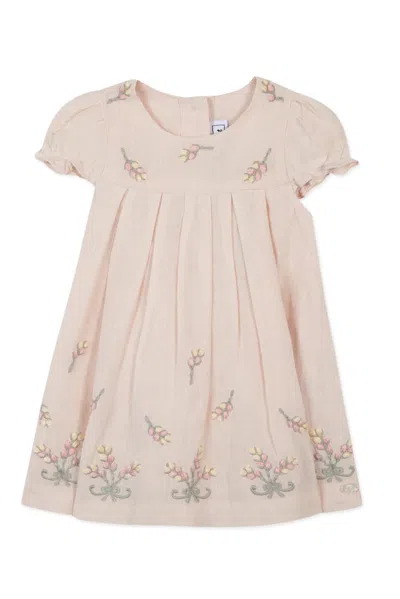 Tartine Et Chocolat Babies' Floral-embroidery Linen Dress In Pink