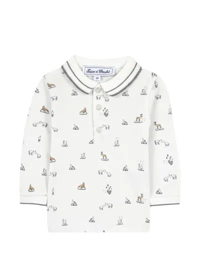 Tartine Et Chocolat Kids' Animal-print Long-sleeve Polo Shirt In White