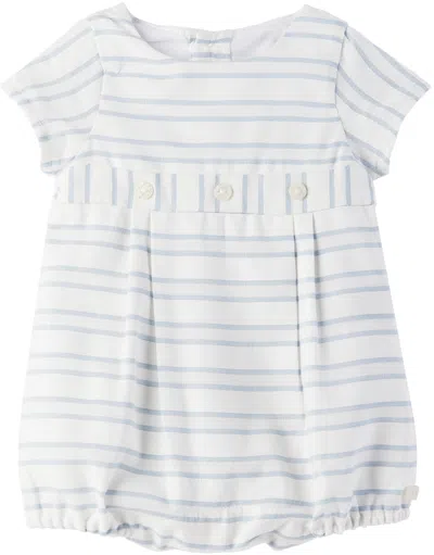 Tartine Et Chocolat Baby Blue & White Striped Romper In Blanc