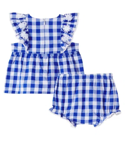 Tartine Et Chocolat Baby Checked Cotton Top And Shorts Set In Blue