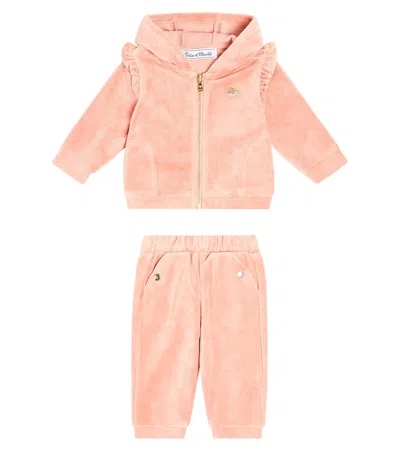Tartine Et Chocolat Baby Cotton-blend Velvet Tracksuit In Pink