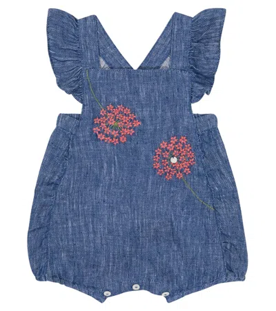 Tartine Et Chocolat Baby Embroidered Linen Playsuit In Bleu Chambray