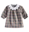 Tartine Et Chocolat Baby Lace-trimmed Checked Cotton Dress In Grey