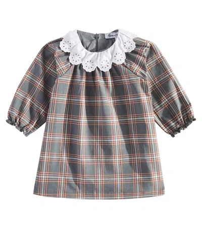 Tartine Et Chocolat Baby Lace-trimmed Checked Cotton Dress In Grey