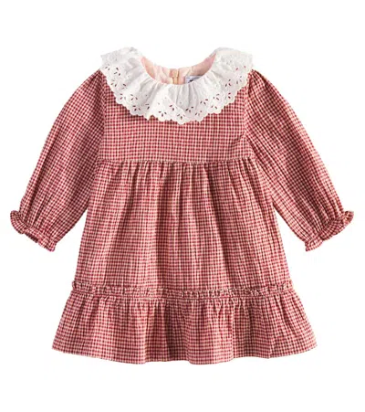 Tartine Et Chocolat Baby Lace-trimmed Checked Dress In Red