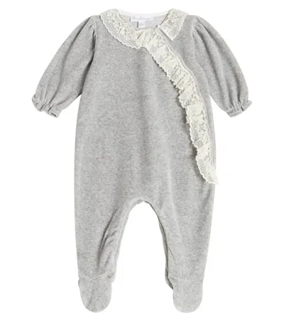 Tartine Et Chocolat Baby Lace-trimmed Cotton-blend Onesie In Grey