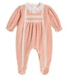 Tartine Et Chocolat Baby Lace-trimmed Velvet Onesie In Pink