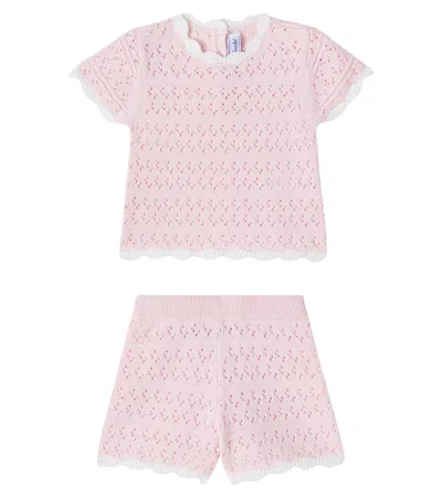 Tartine Et Chocolat Kids' Baby Open-knit Cotton Top And Shorts Set In Pink