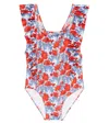 Tartine Et Chocolat Baby Ruffled Floral Swimsuit In Coquelicot