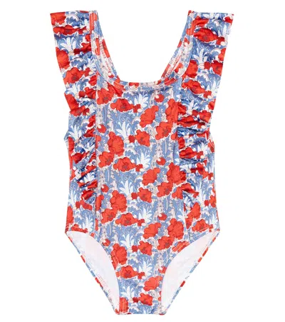 Tartine Et Chocolat Baby Ruffled Floral Swimsuit In Coquelicot